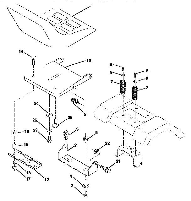 Seat Assembly Diagram and Parts List for 917257572  Craftsman Lawn Tractor