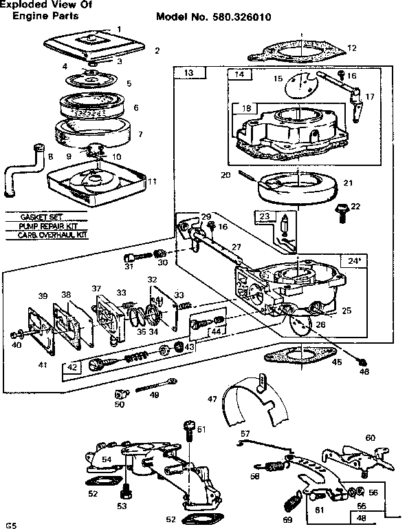 Engine Parts Diagram and Parts List for 580326010  Craftsman Engine
