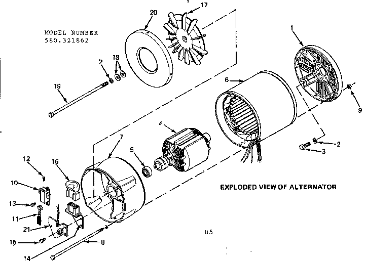 Alternator Diagram and Parts List for 580321862  Craftsman Engine