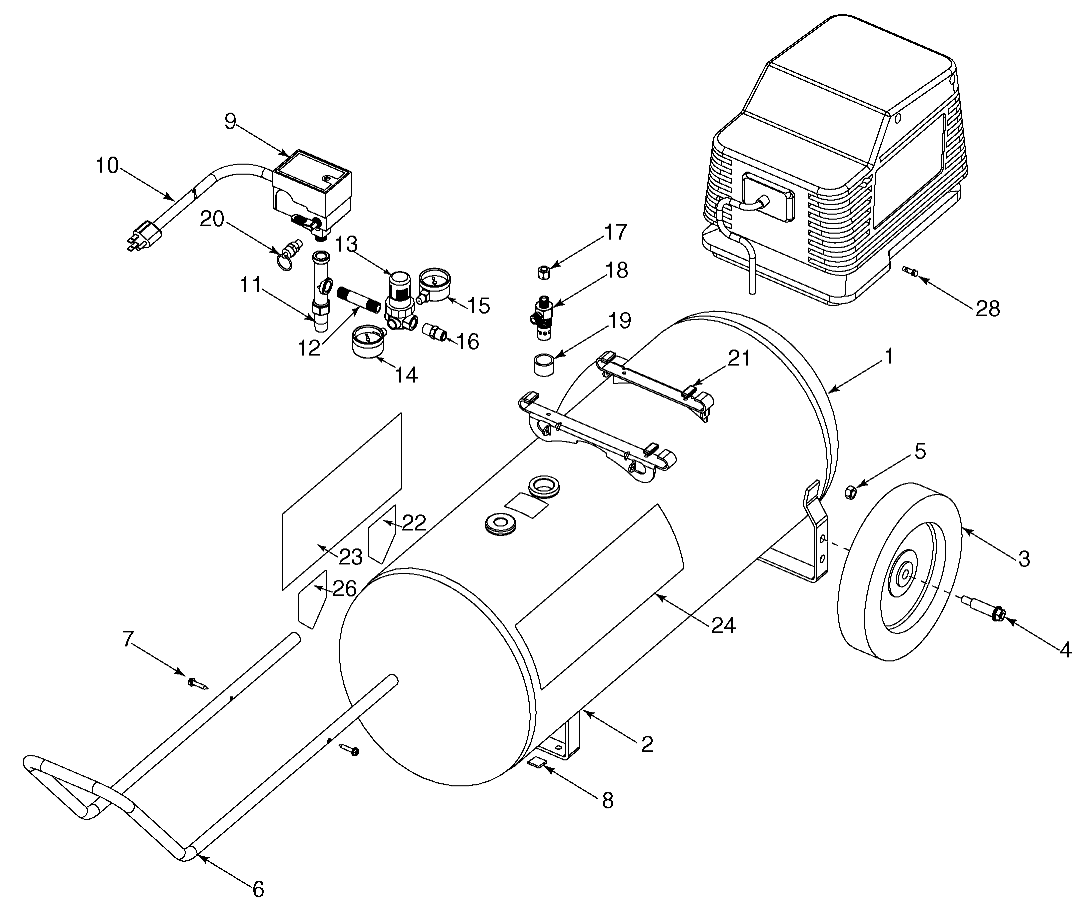 Default Diagram and Parts List for 919-72713 Type 0 Craftsman Compressor
