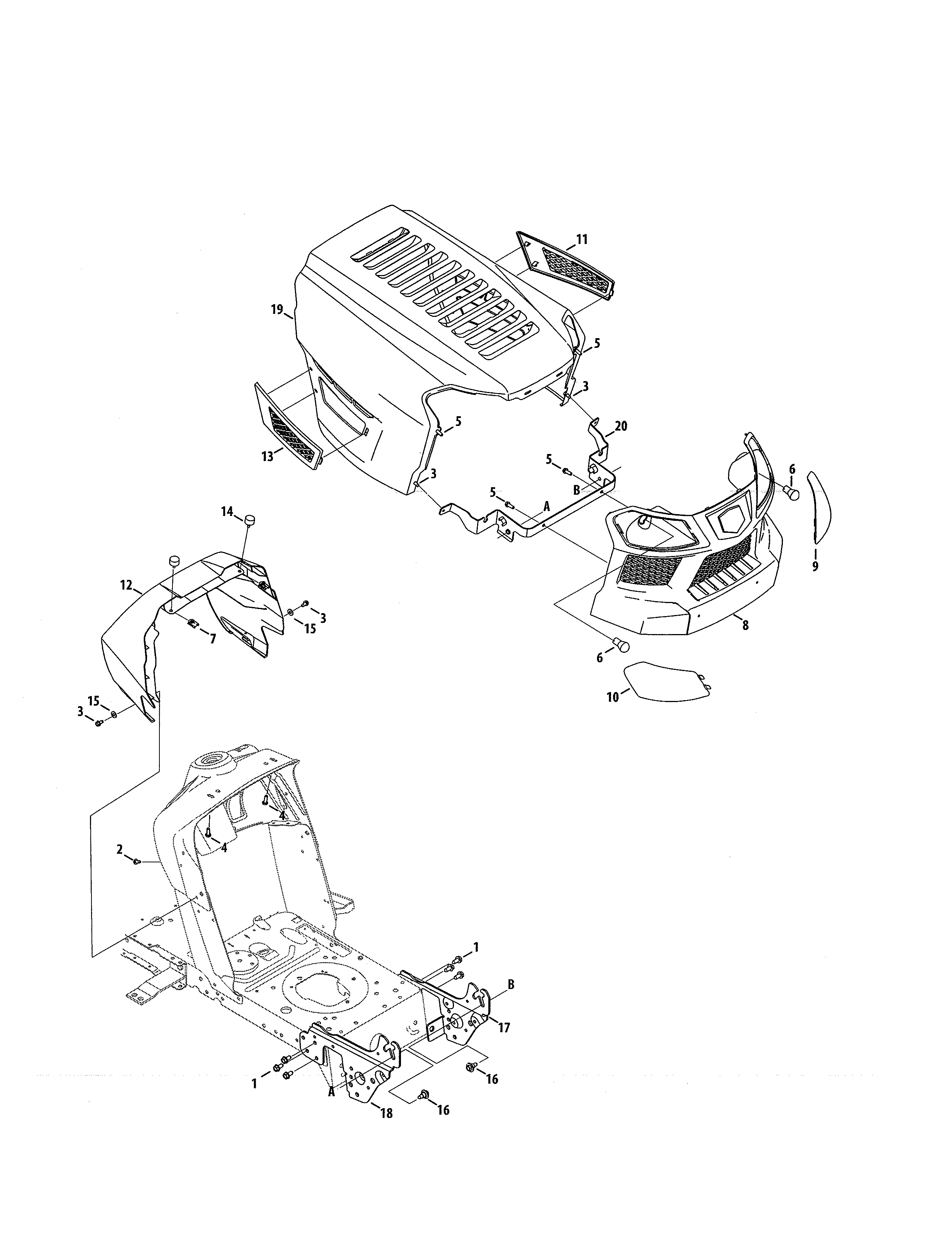Bumper/hood Diagram and Parts List for 247203742  Craftsman Lawn Tractor