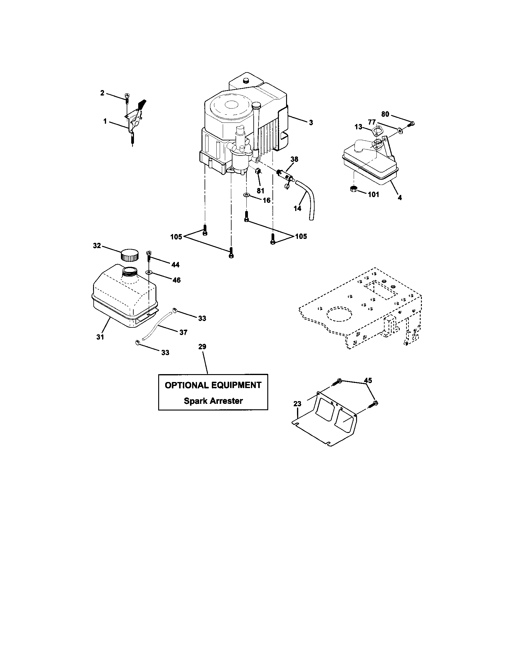 Engine Diagram and Parts List for 917272053  Craftsman Lawn Tractor