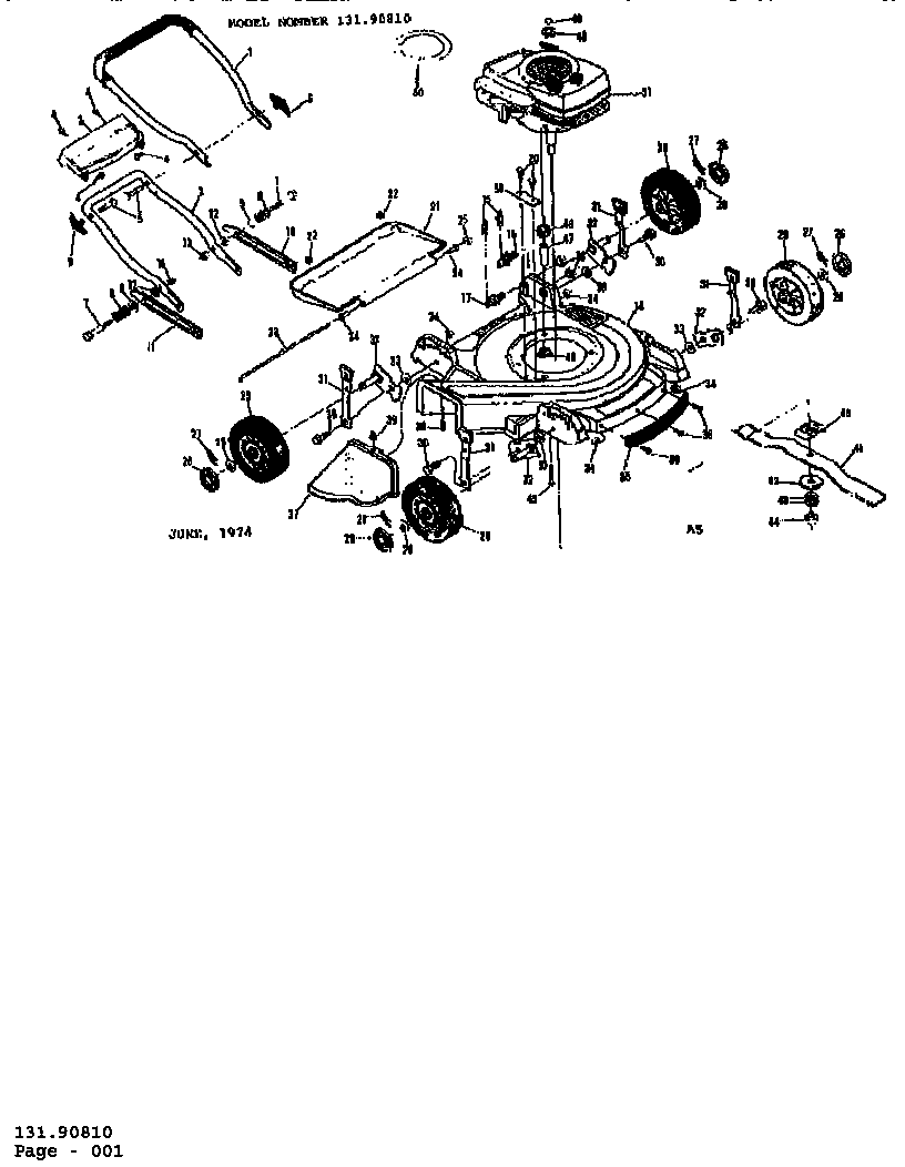Replacement Parts Diagram and Parts List for 13190810  Craftsman Lawn Mower