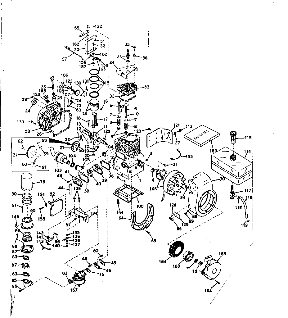 Basic Engine Diagram and Parts List for 143566032  Craftsman Engine