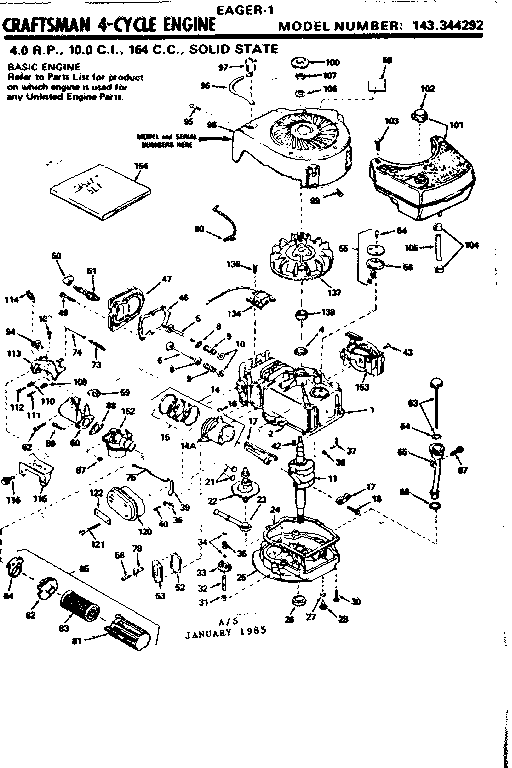 Replacement Parts Diagram and Parts List for 143344292  Craftsman Engine