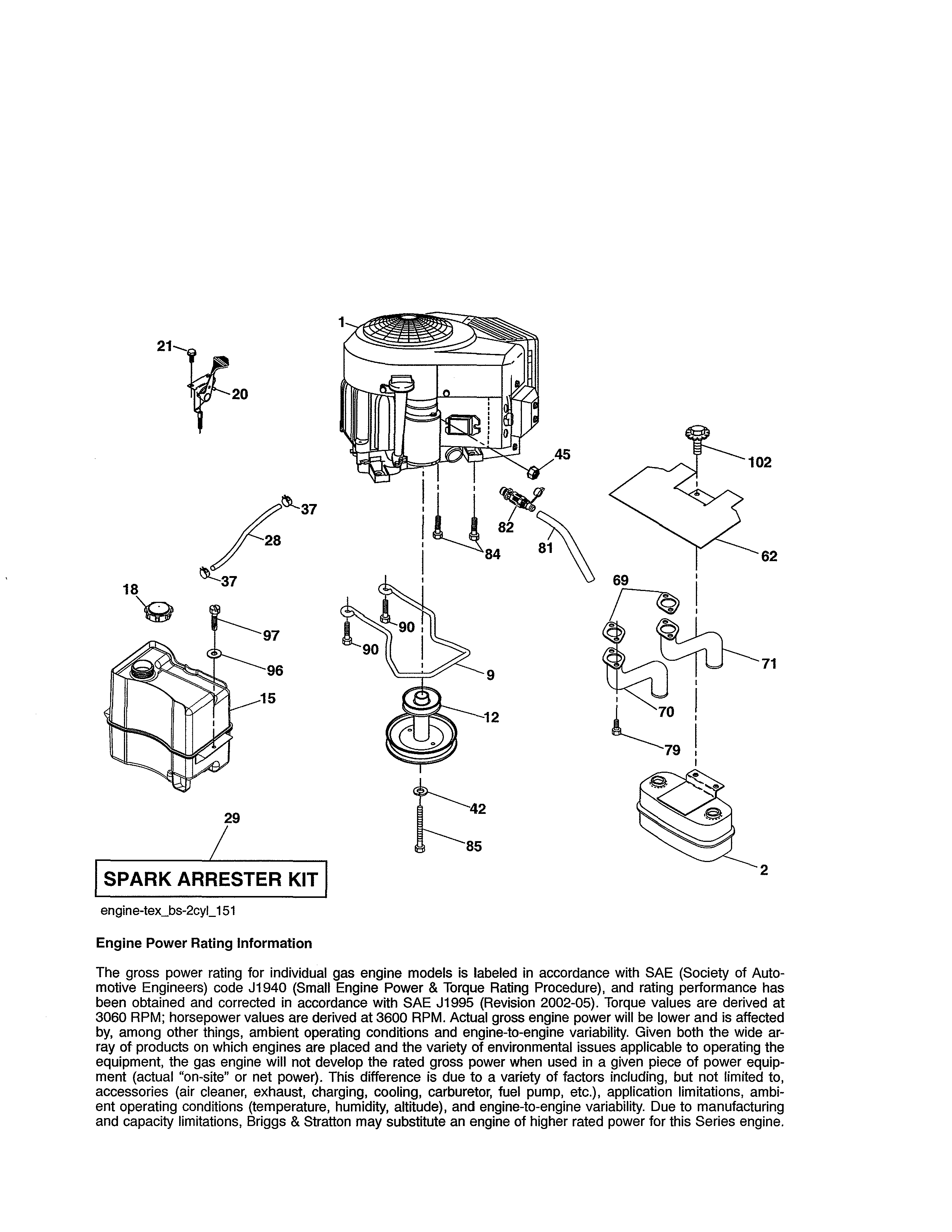 Engine Diagram and Parts List for 917989250  Craftsman Lawn Tractor
