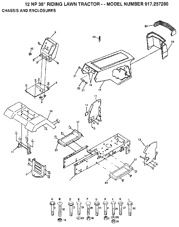 Chassis And Enclosures Diagram and Parts List for 917257280  Craftsman Lawn Tractor