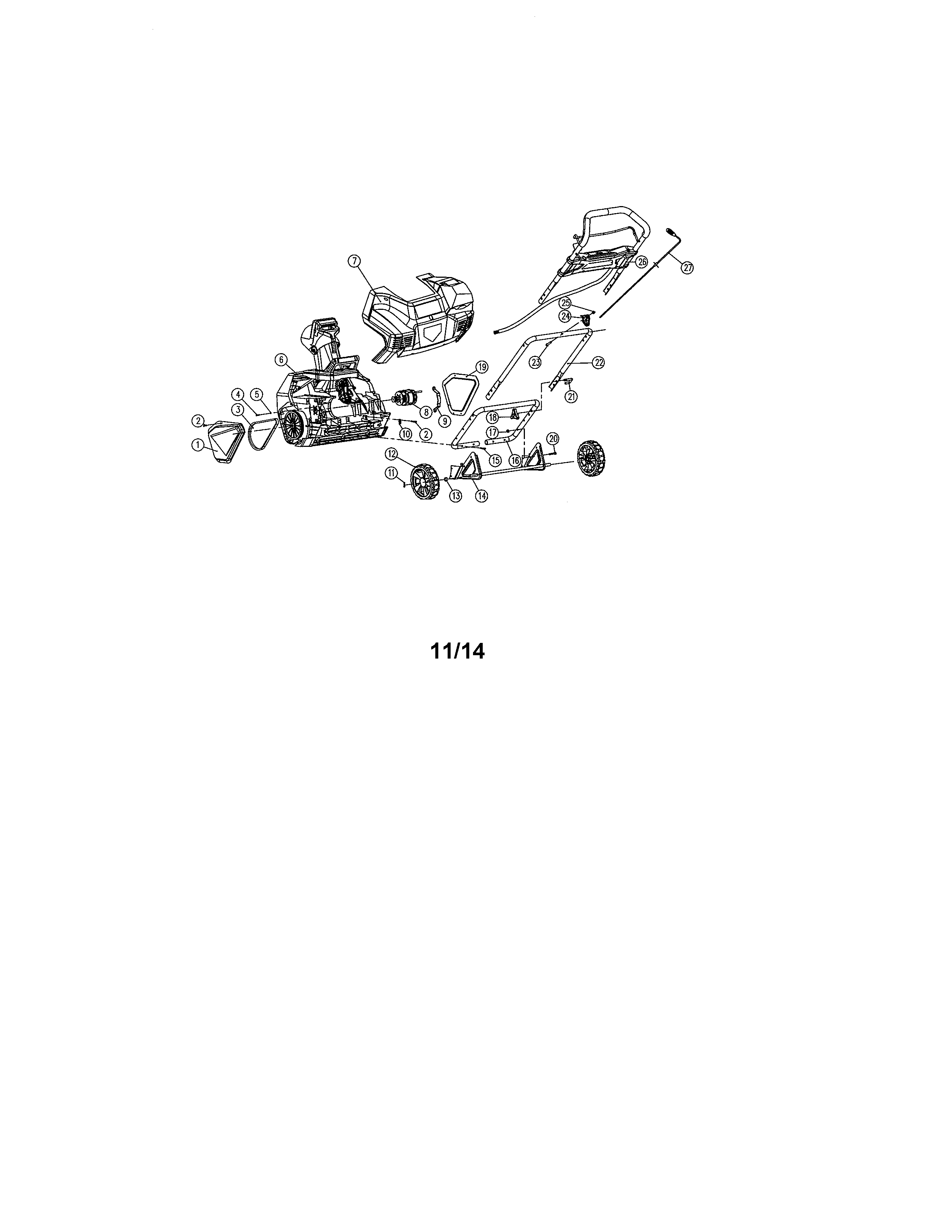 Front Cover/handle Bar Diagram and Parts List for 13888784  Craftsman Snow Blower