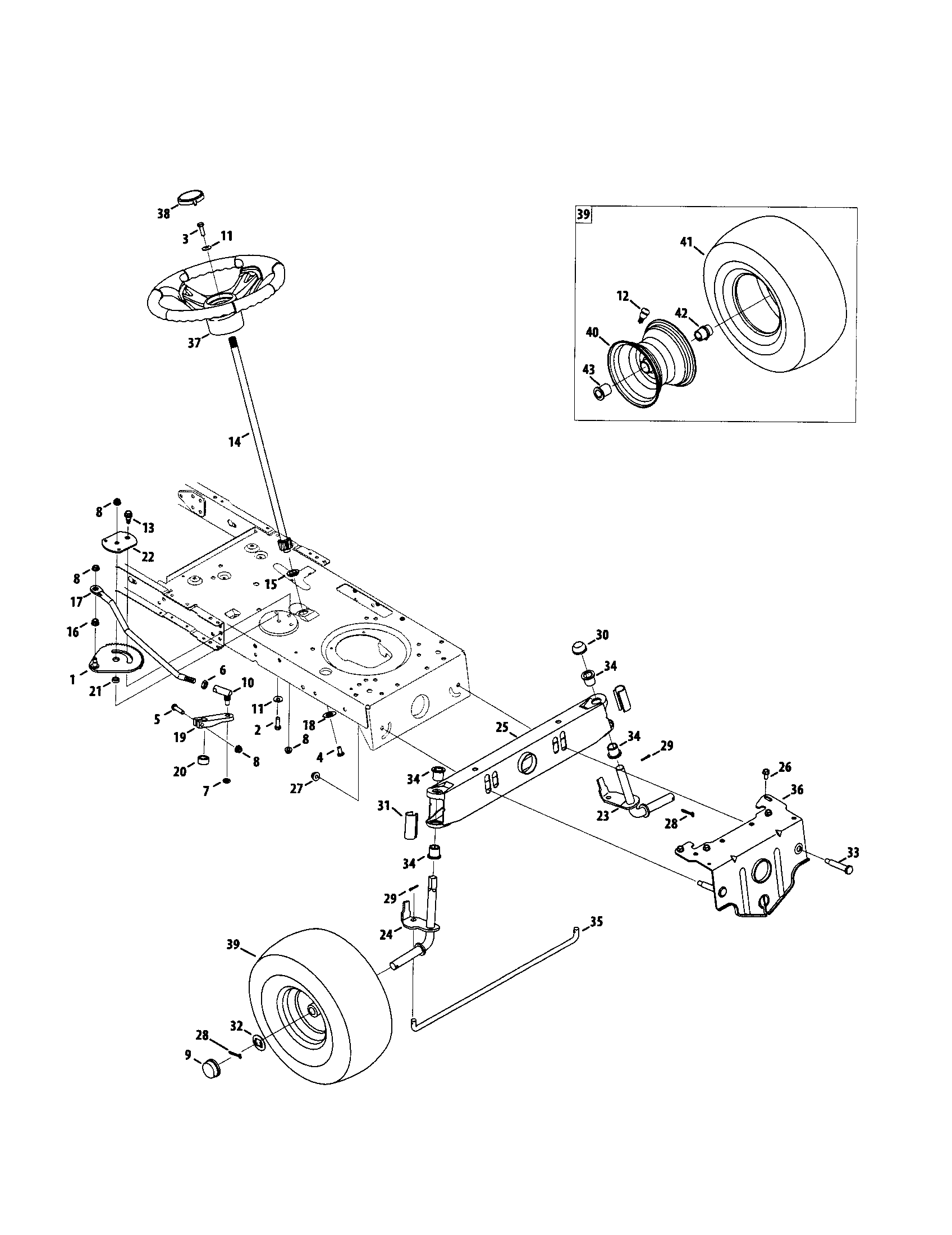 Steering Diagram and Parts List for 247289190  Craftsman Lawn Tractor