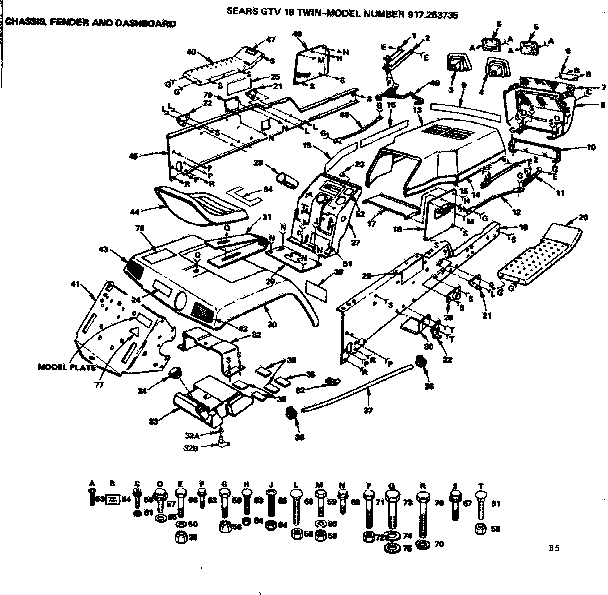 Chassis, Fender And Dashboard Diagram and Parts List for 917253735  Craftsman Lawn Tractor