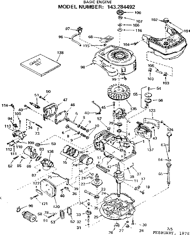 Replacement Parts Diagram and Parts List for 143284492  Craftsman Engine