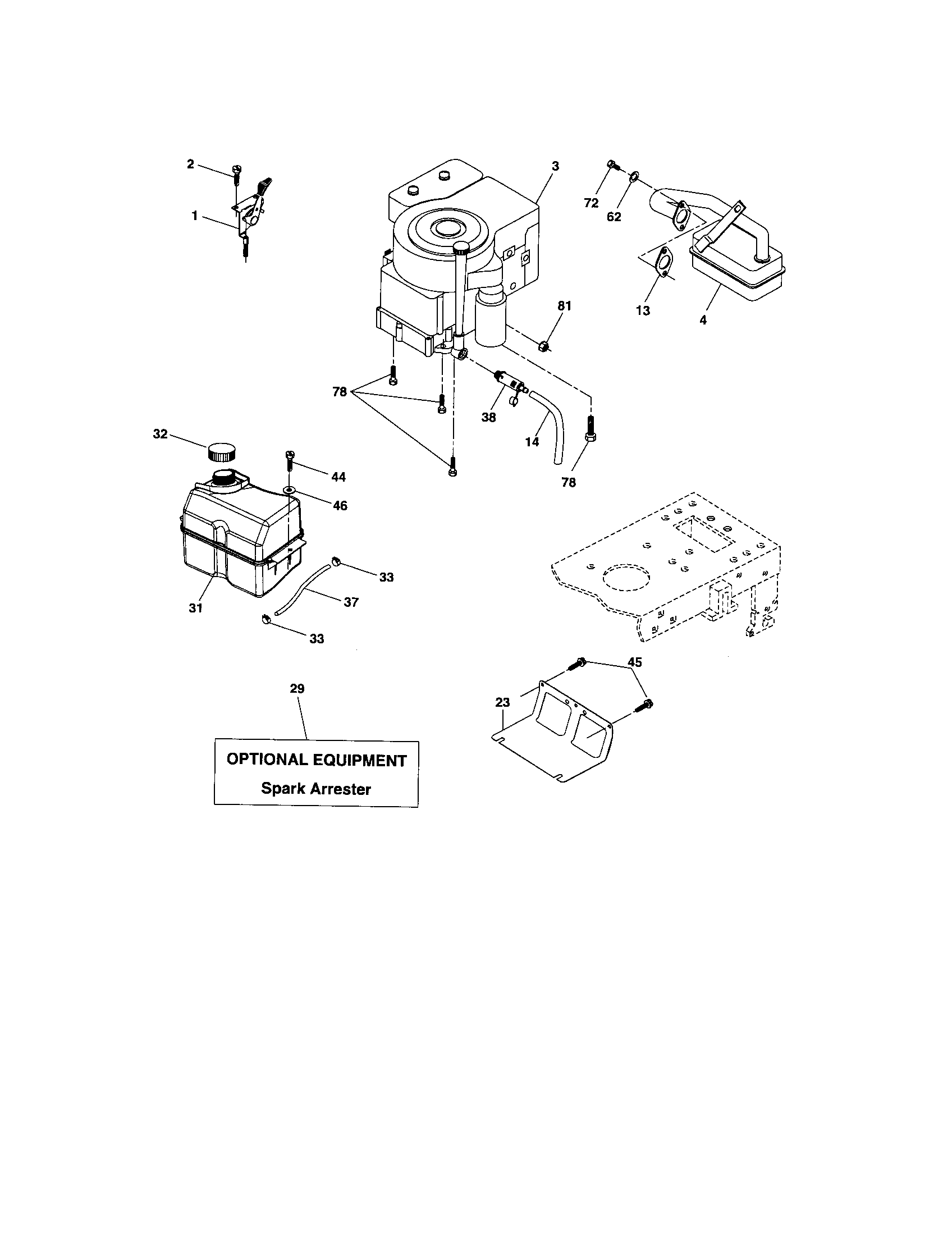 Engine Diagram and Parts List for 917276824  Craftsman Lawn Tractor