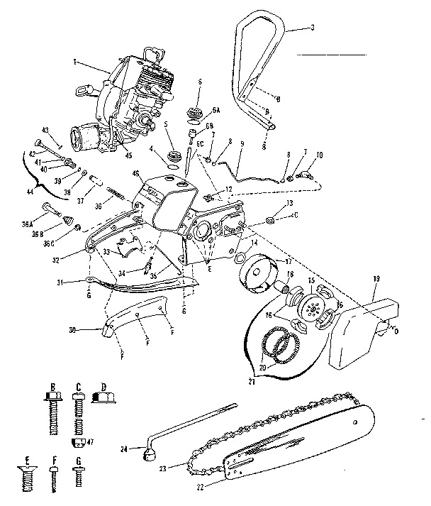 Main Frame Diagram and Parts List for 917350720  Craftsman Chainsaw