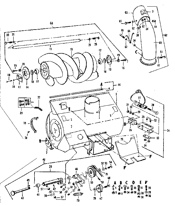 Auger Assembly Diagram and Parts List for 84226062  Craftsman Snow Blower