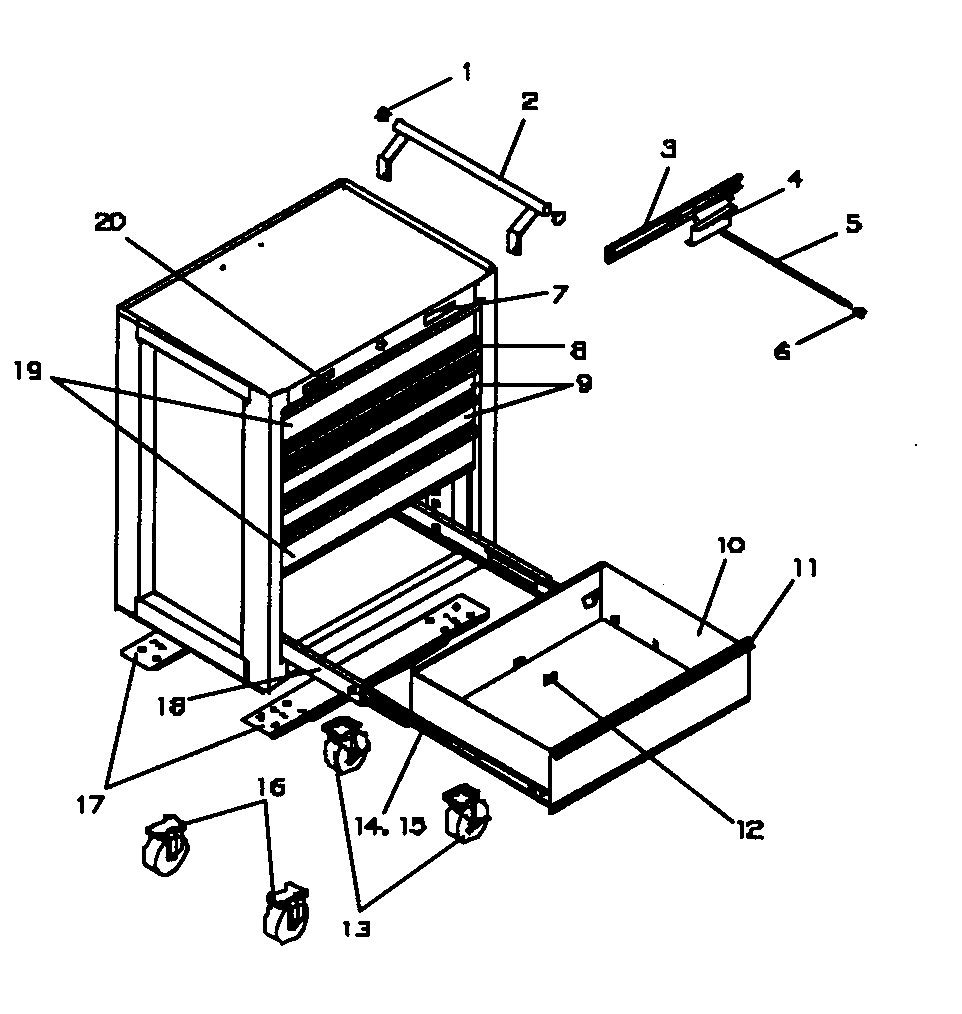 Cabinet Parts Diagram and Parts List for 706591840  Craftsman Tool Stand & Cart