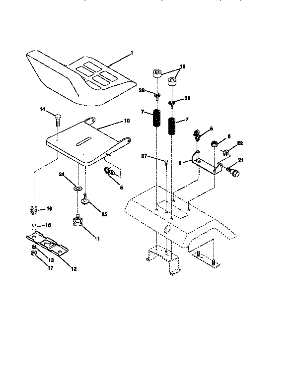 Seat Assembly Diagram and Parts List for 917256590  Craftsman Lawn Tractor