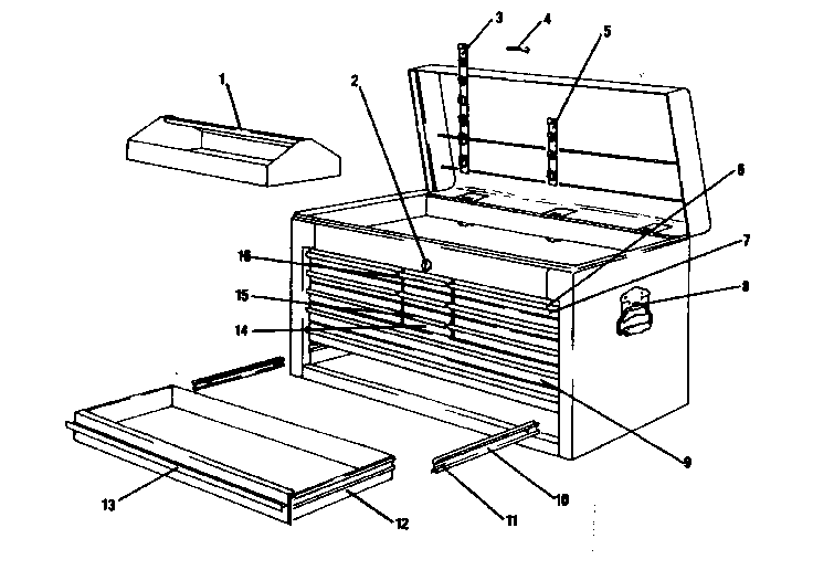 Drawer Chest With Tote Tray Diagram and Parts List for 706652591  Craftsman Tool Stand & Cart