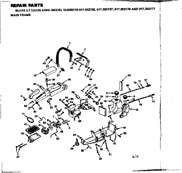 Main Frame Diagram and Parts List for 917353737  Craftsman Chainsaw