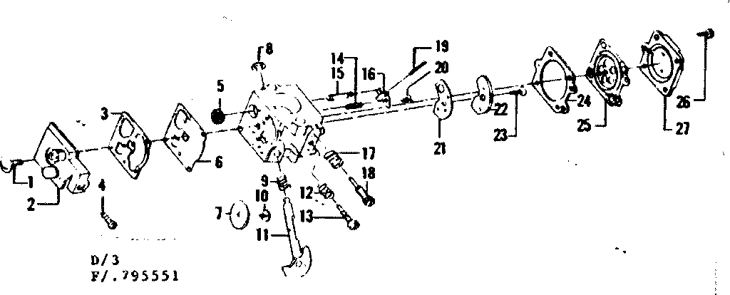 Carburetor Diagram and Parts List for 358795561  Craftsman Trimmer