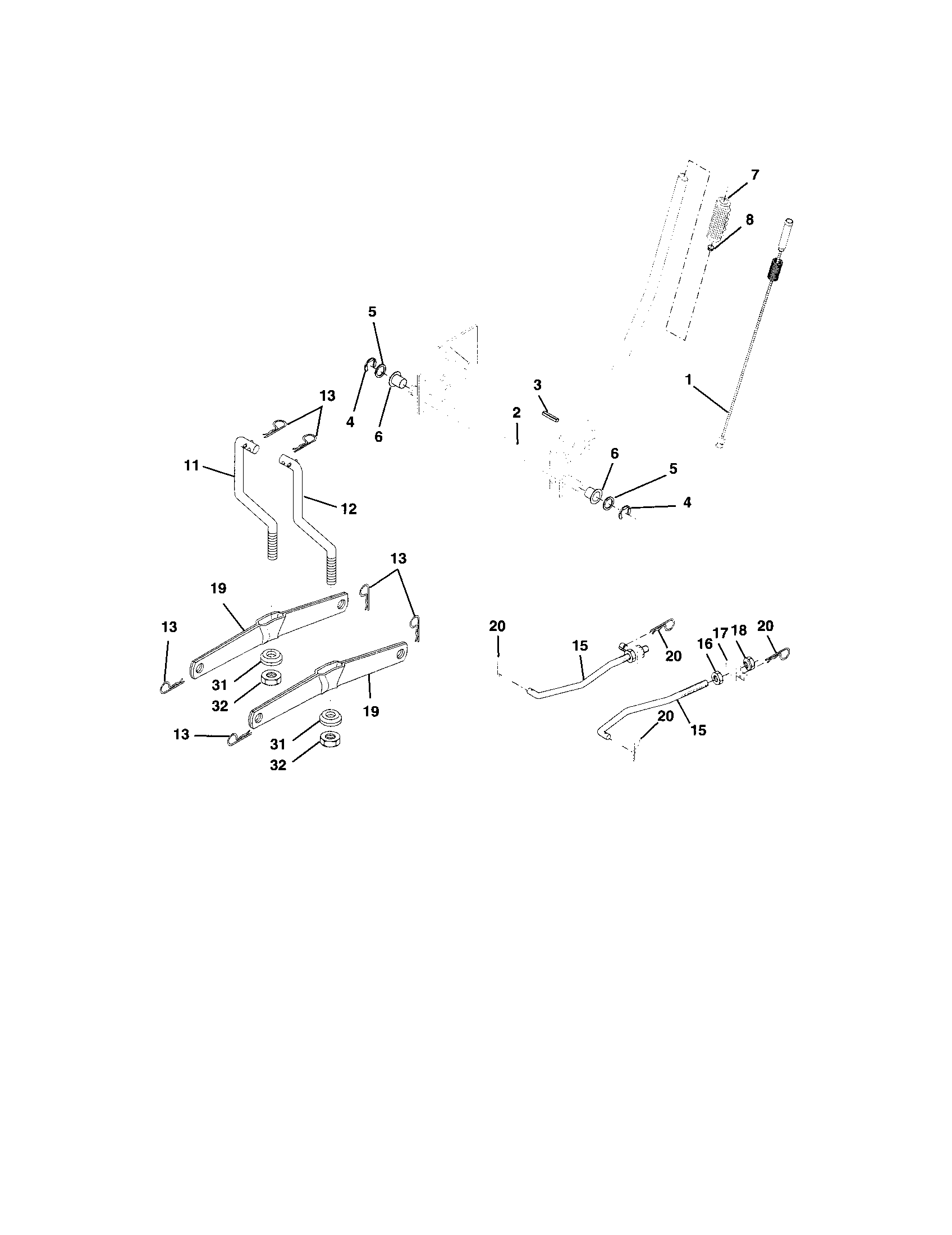 Lift Assembly Diagram and Parts List for 917273372  Craftsman Lawn Tractor