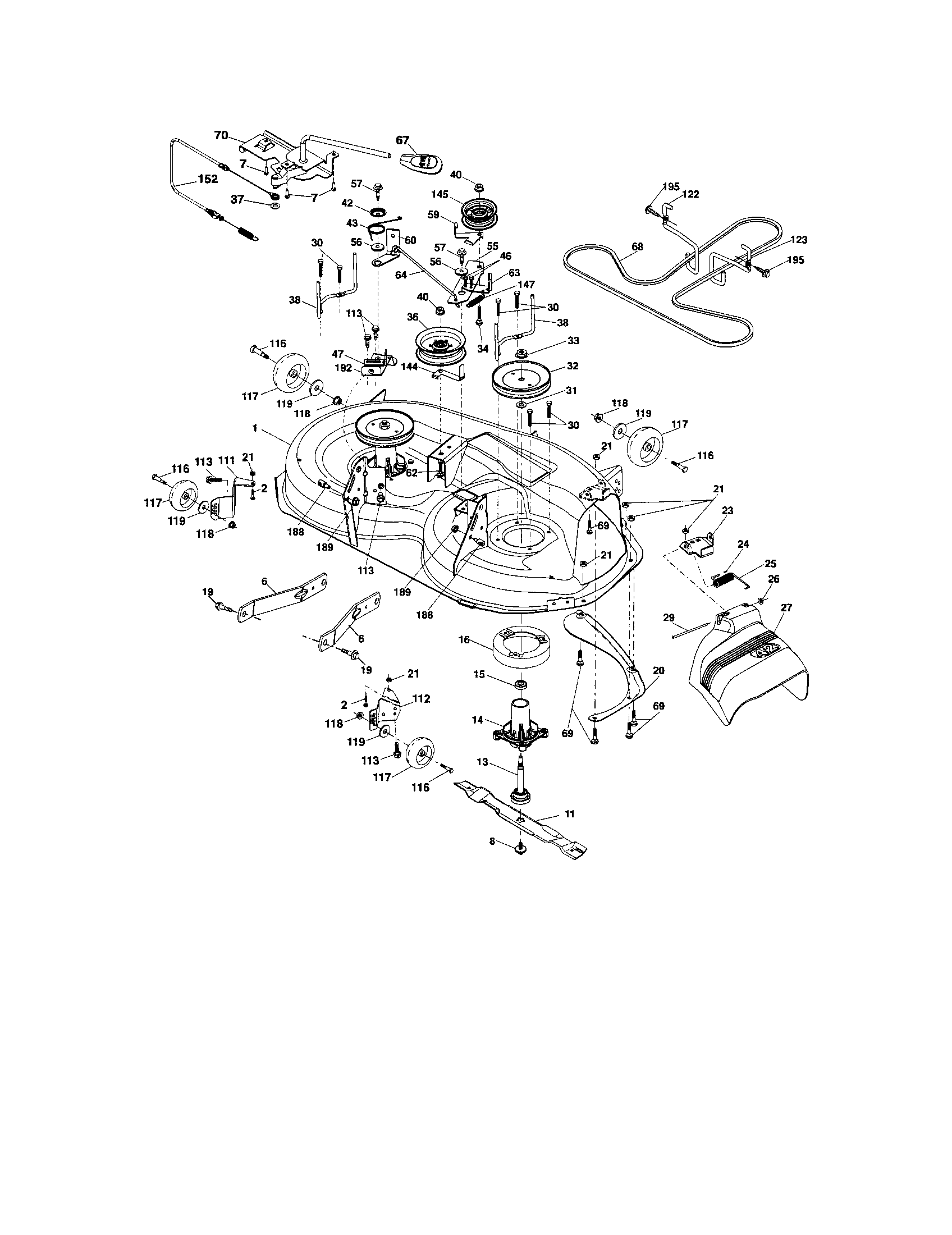 Mower Deck Diagram and Parts List for 917286220  Craftsman Lawn Tractor