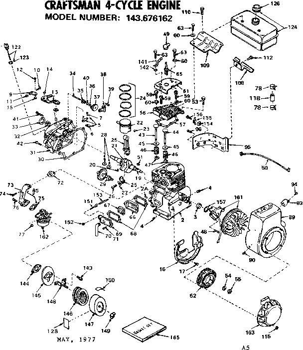 Replacement Parts Diagram and Parts List for 143676162  Craftsman Engine