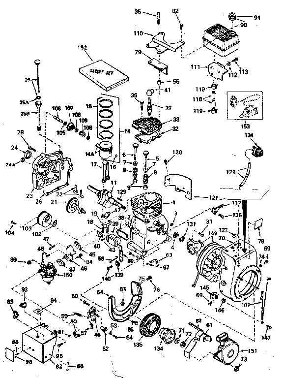Basic Engine Diagram and Parts List for 143744072  Craftsman Engine