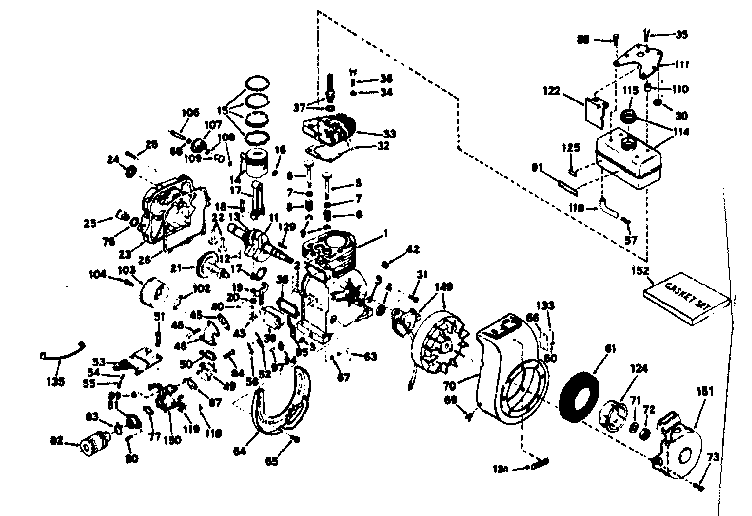 Basic Engine Diagram and Parts List for 143621082  Craftsman Engine