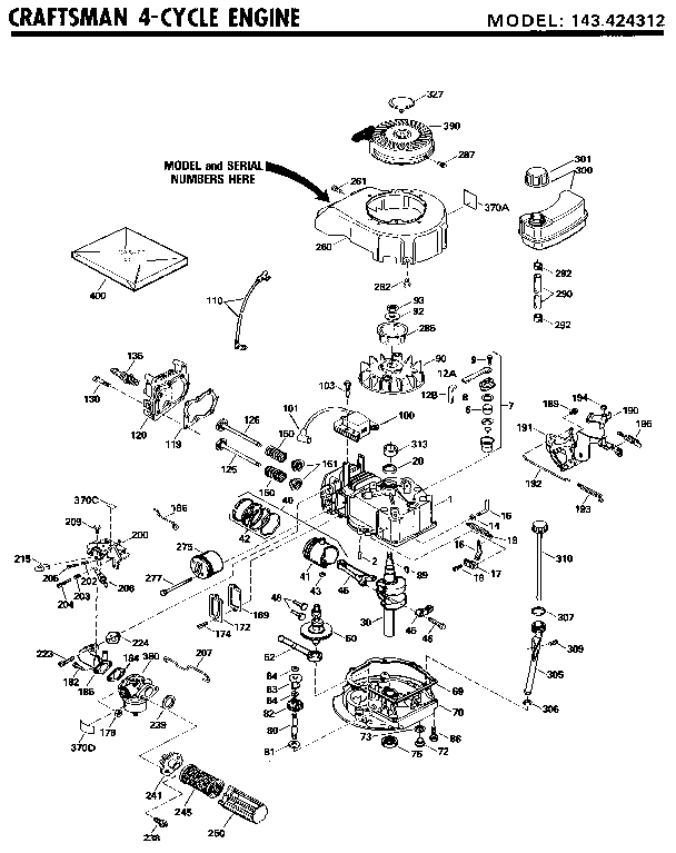Replacement Parts Diagram and Parts List for 143424312  Craftsman Engine