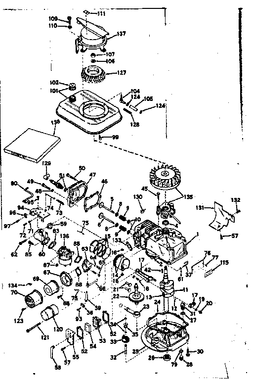 Basic Engine Diagram and Parts List for 143144042  Craftsman Engine