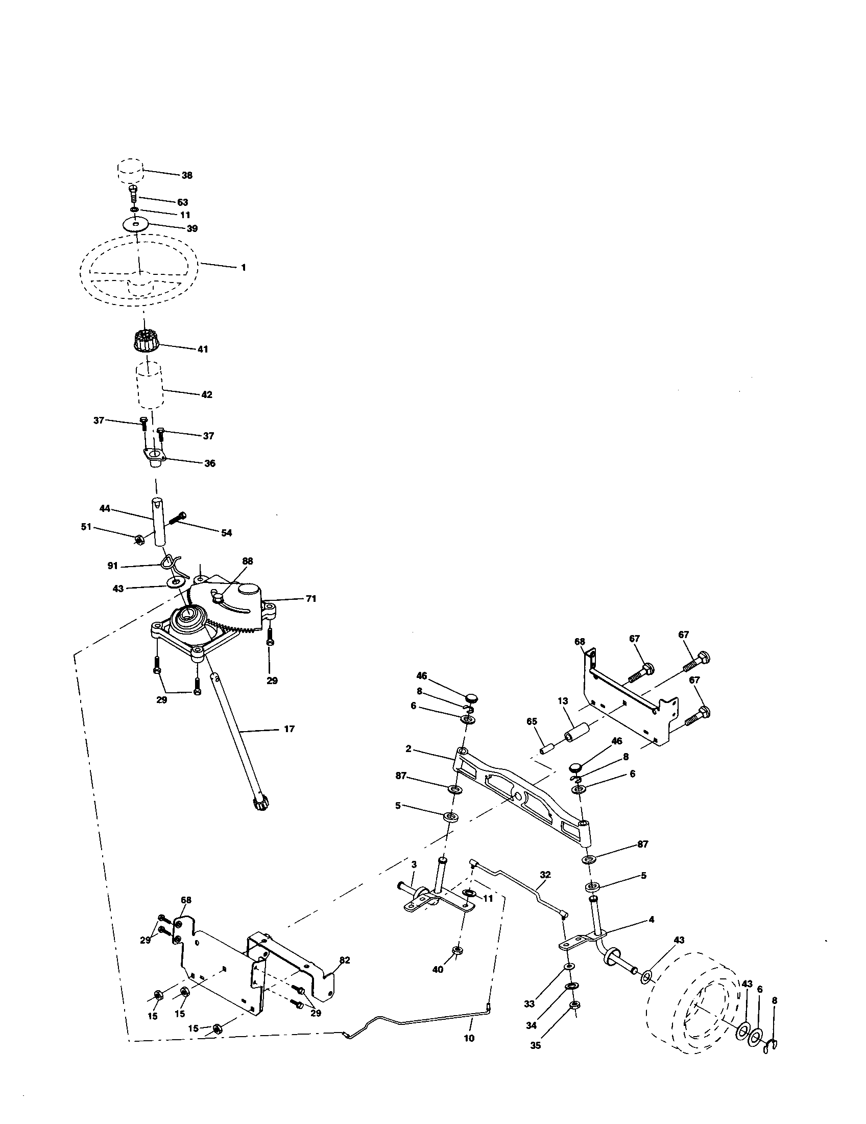 Steering Assembly Diagram and Parts List for 917253870  Craftsman Lawn Tractor