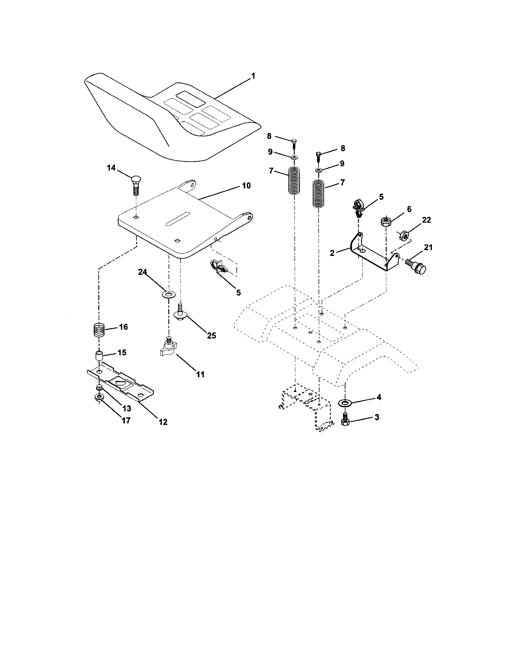Seat Assembly Diagram and Parts List for 917272921  Craftsman Lawn Tractor