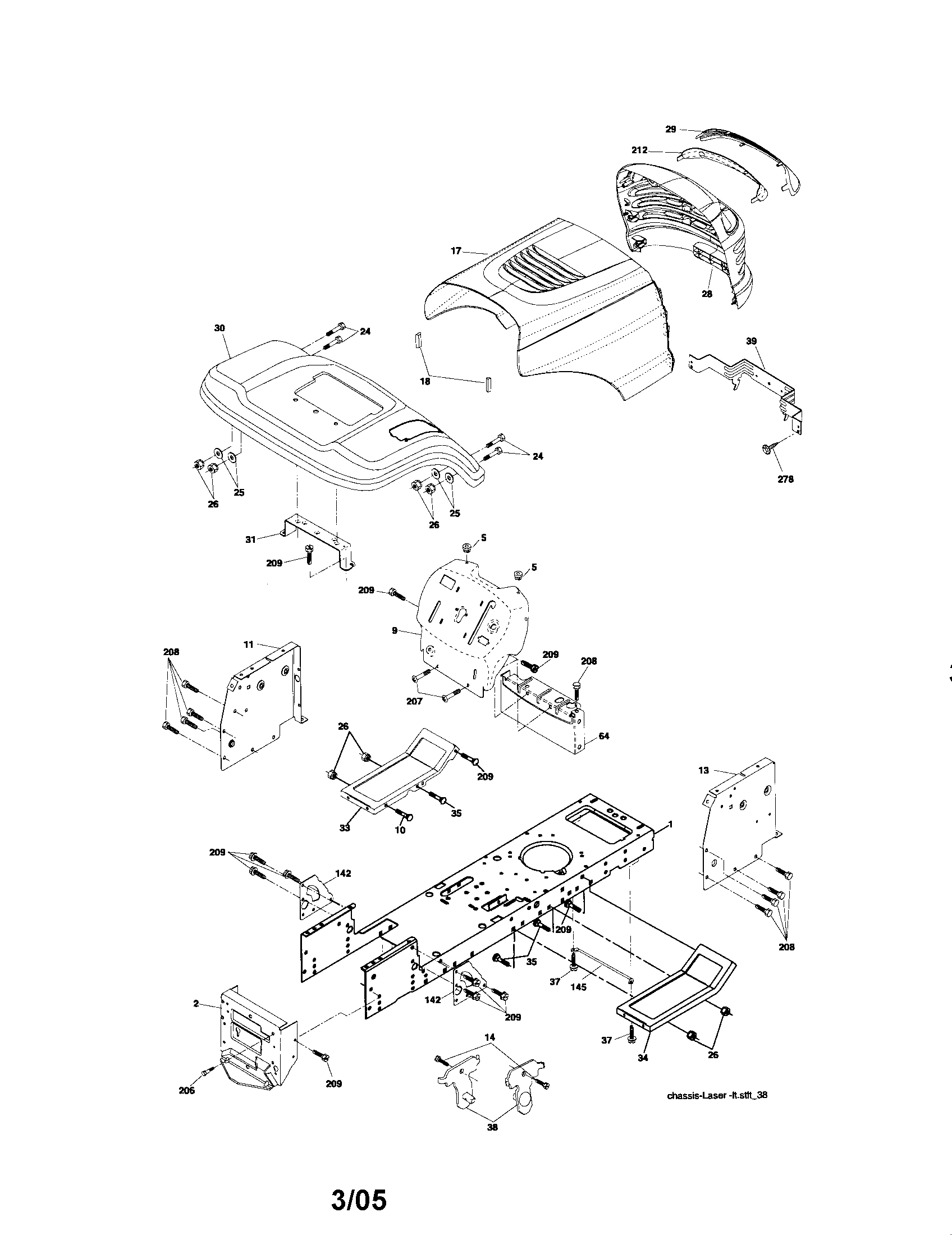 Chassis And Enclosures Diagram and Parts List for 917274351  Craftsman Lawn Tractor