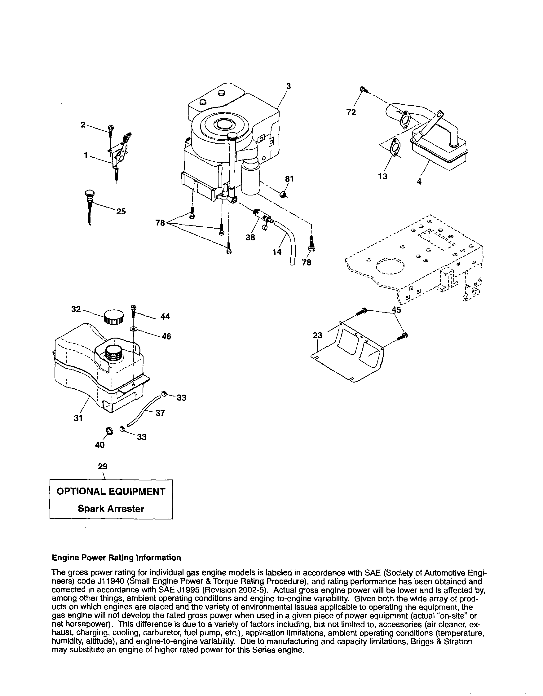 Engine Diagram and Parts List for 917253281  Craftsman Lawn Tractor