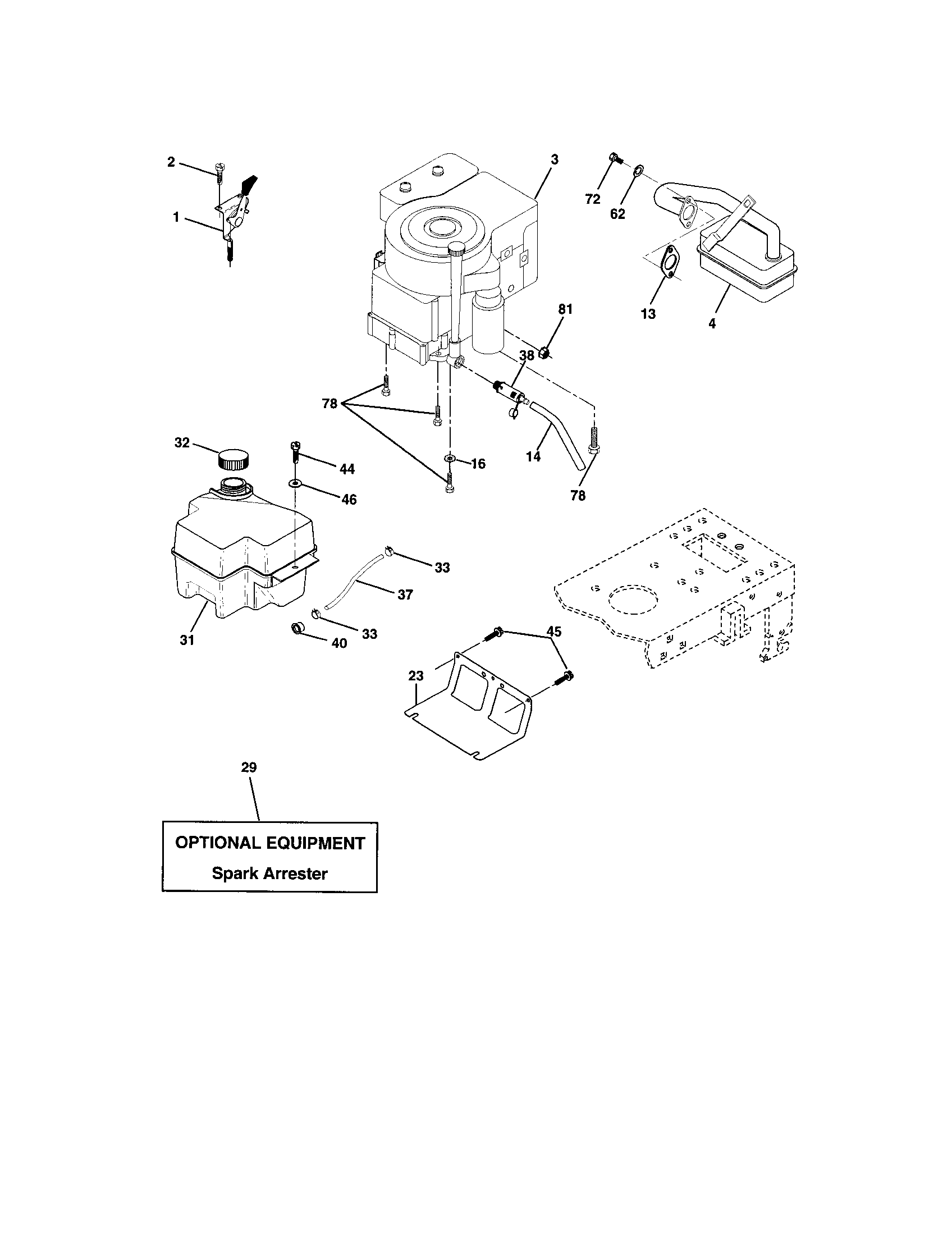Engine Diagram and Parts List for 917271553  Craftsman Lawn Tractor