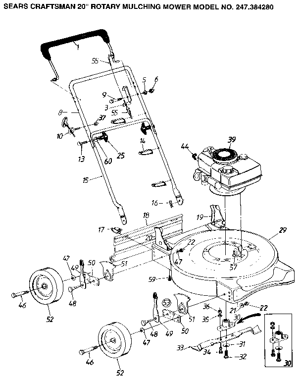 Replacement Parts Diagram and Parts List for 247384280  Craftsman Lawn Mower