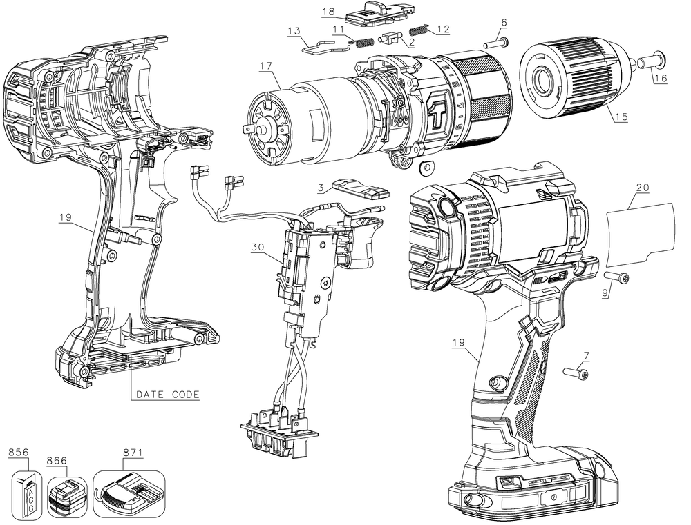 Diagram Diagram and Parts List for CMCD711C2 Type 1 Craftsman Hammer Drill