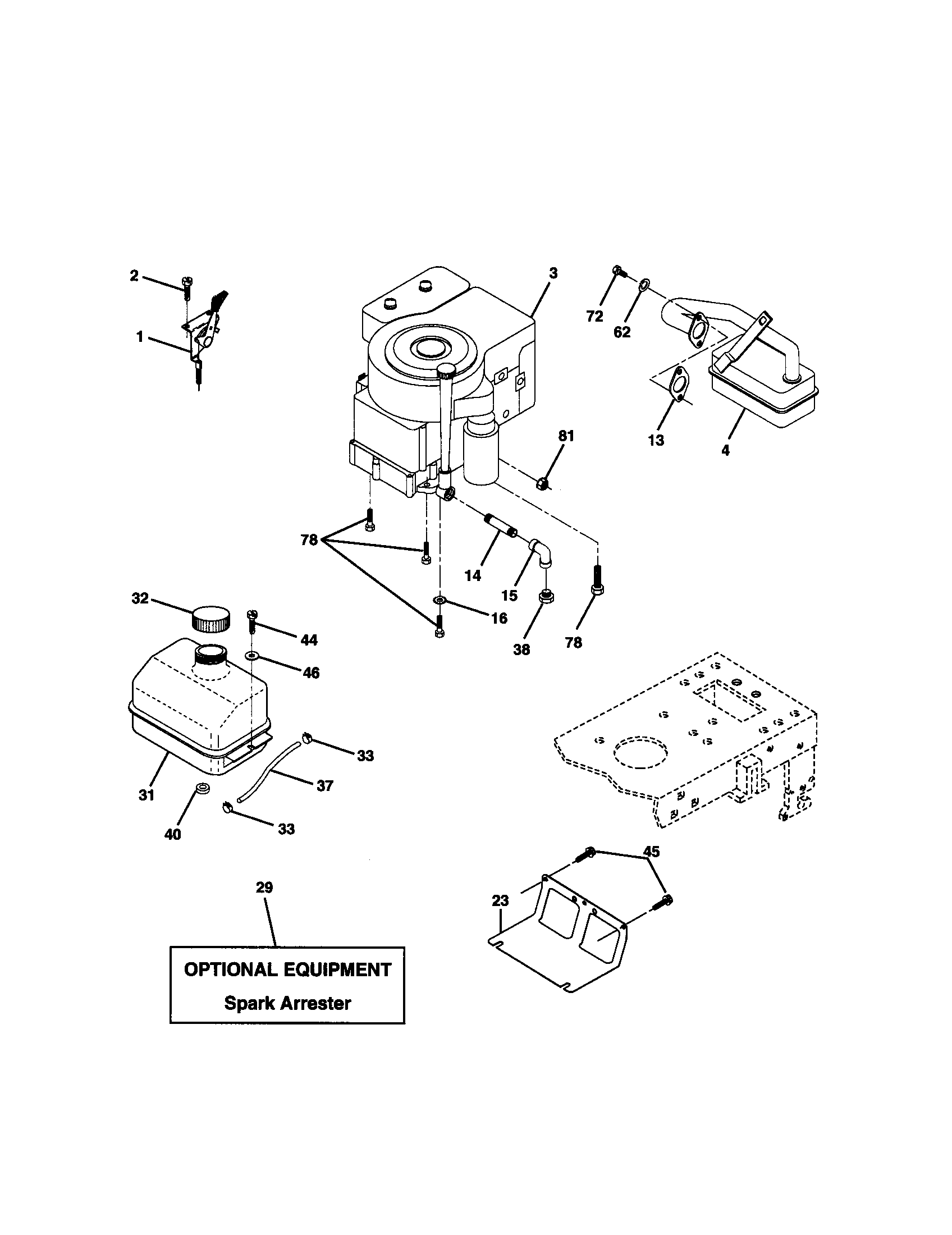 Engine Diagram and Parts List for 917270682  Craftsman Lawn Tractor
