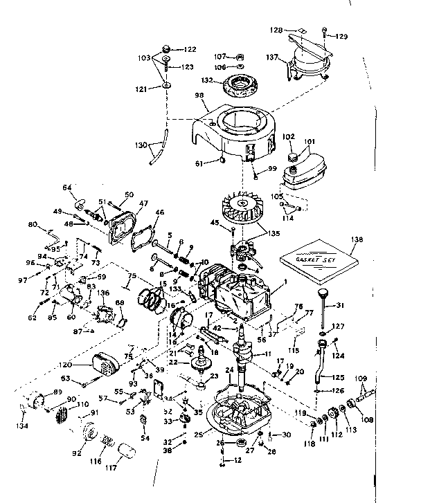 Basic Engine Diagram and Parts List for 143174192  Craftsman Engine