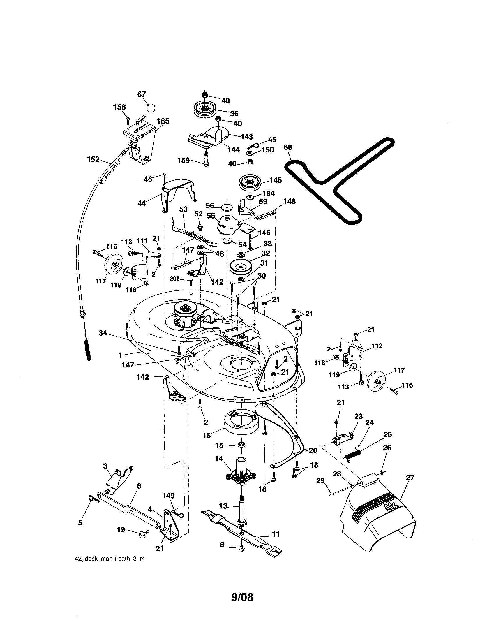 Mower Deck Diagram and Parts List for 917287081  Craftsman Lawn Tractor