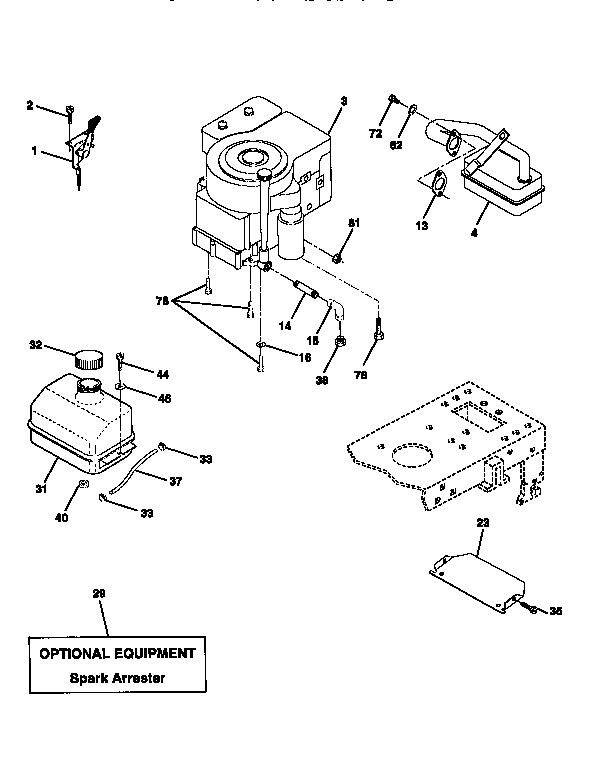 Engine Diagram and Parts List for 917258512  Craftsman Lawn Tractor