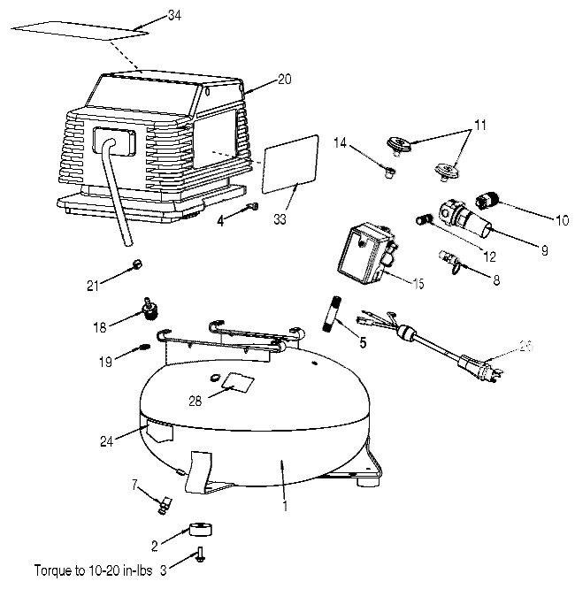 Default Diagram and Parts List for 919-16536 Type 0 Craftsman Compressor