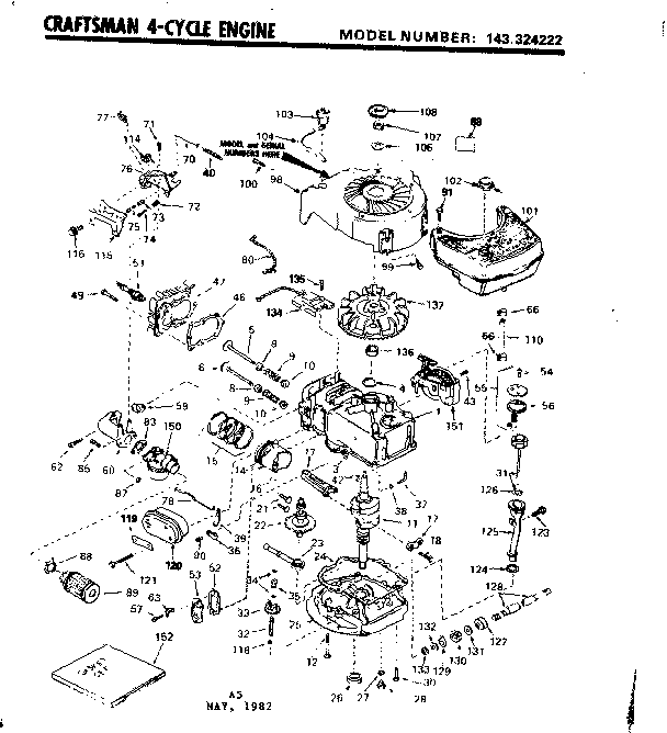 Replacement Parts Diagram and Parts List for 143324222  Craftsman Engine
