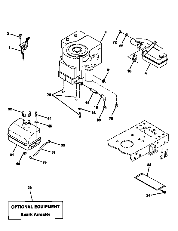 Engine Diagram and Parts List for 917256410  Craftsman Lawn Tractor
