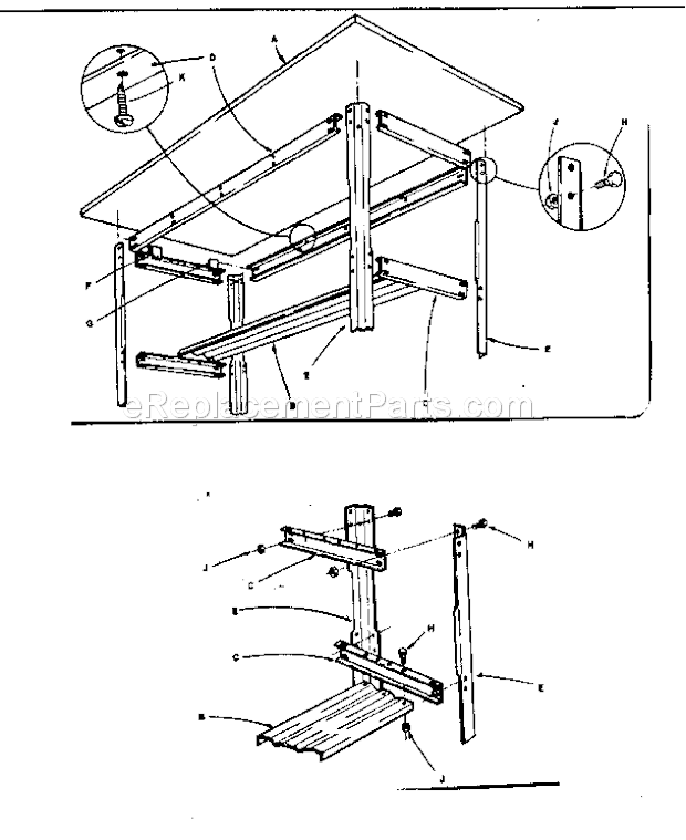 Table Assembly Diagram and Parts List for 706102670  Craftsman Workbench