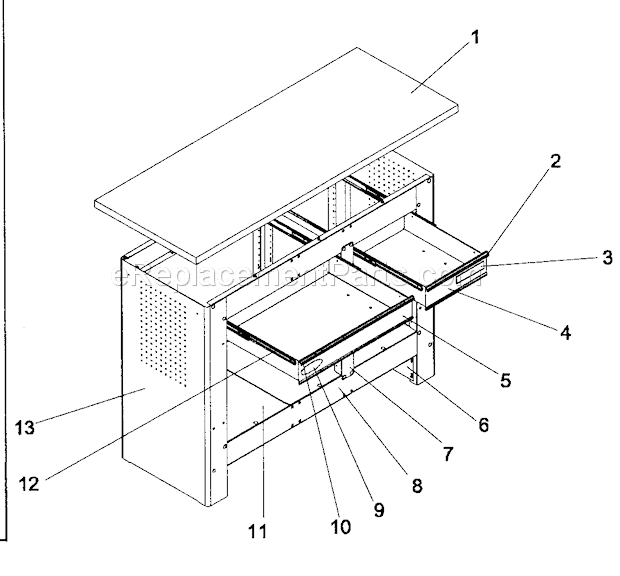 Workbench Diagram and Parts List for 706597410  Craftsman Workbench