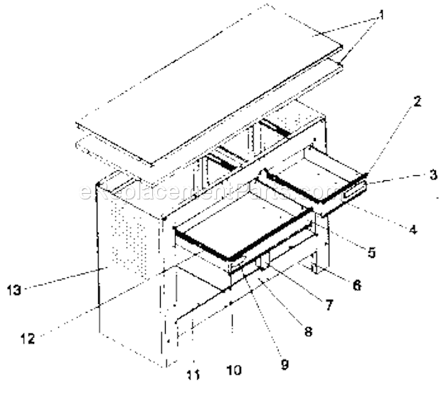 Cabinet Parts Diagram and Parts List for 706597421  Craftsman Workbench