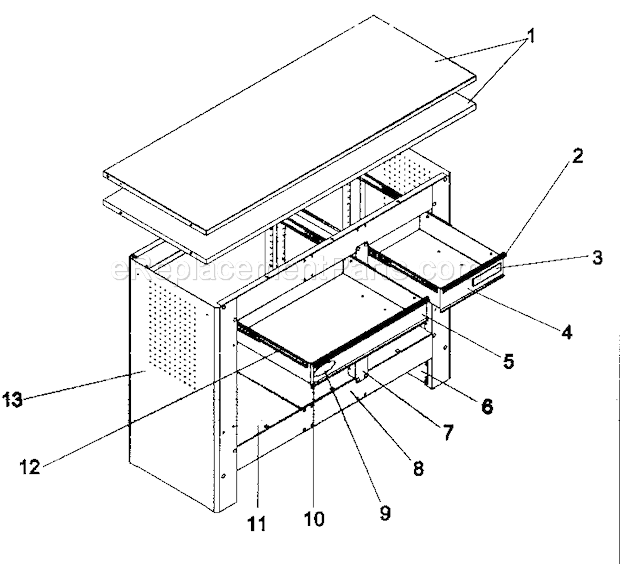 Workbench Diagram and Parts List for 706597422  Craftsman Workbench