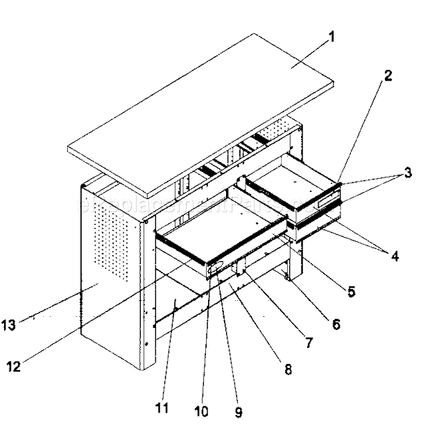 Workbench Diagram and Parts List for 706597462  Craftsman Workbench