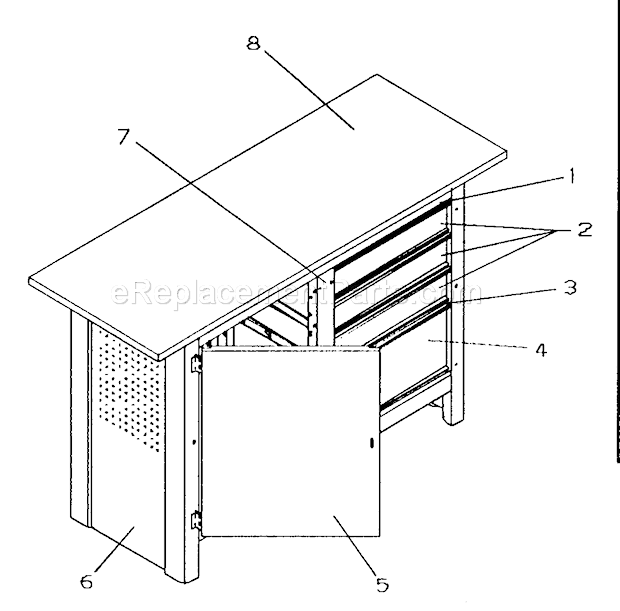 Workbench Diagram and Parts List for 706598310  Craftsman Workbench